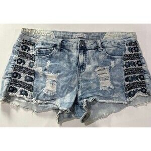 Rue 21 Distressed Embroidered denim shorts women 13/14 Acid Washed